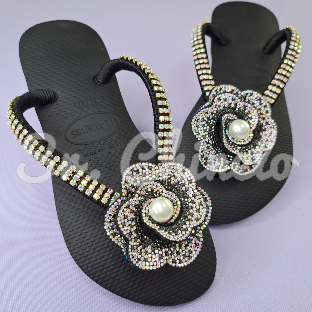 Cabedal Eloá, Flor Camadas com Pérola, Tecido, Branco/Furtacor