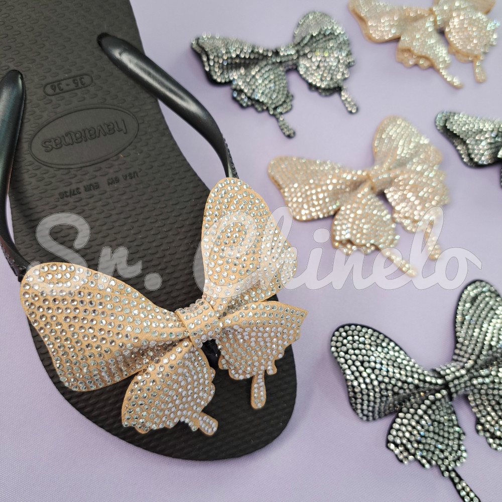 Cabedal Fabi, Laço com Strass, Tecido, Bege/Cristal