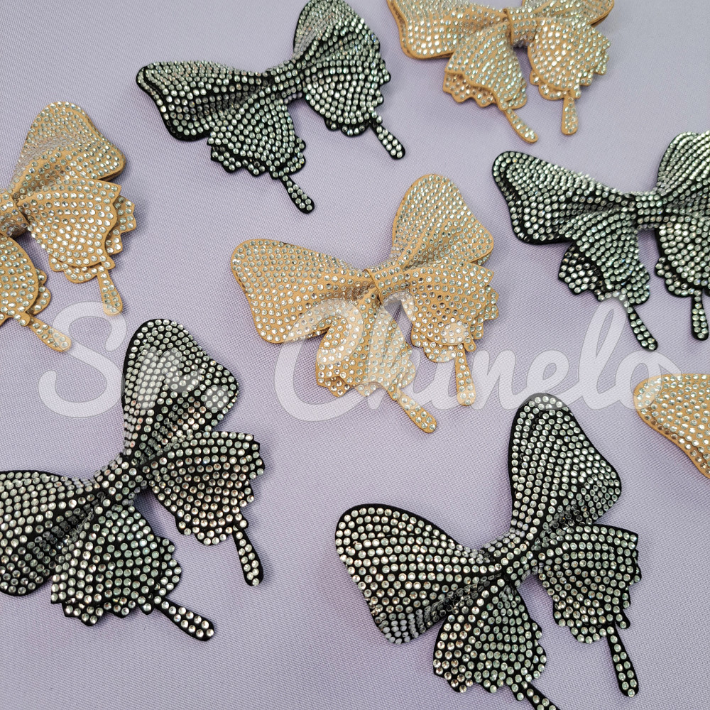 Cabedal Fabi, Laço com Strass, Tecido, Bege/Cristal