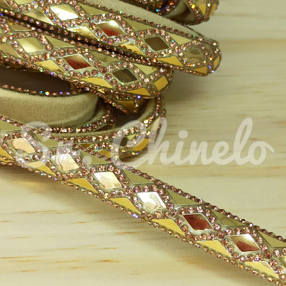 Tubo de Strass Meia Cana, 10mm, Rose Gold/Dourado