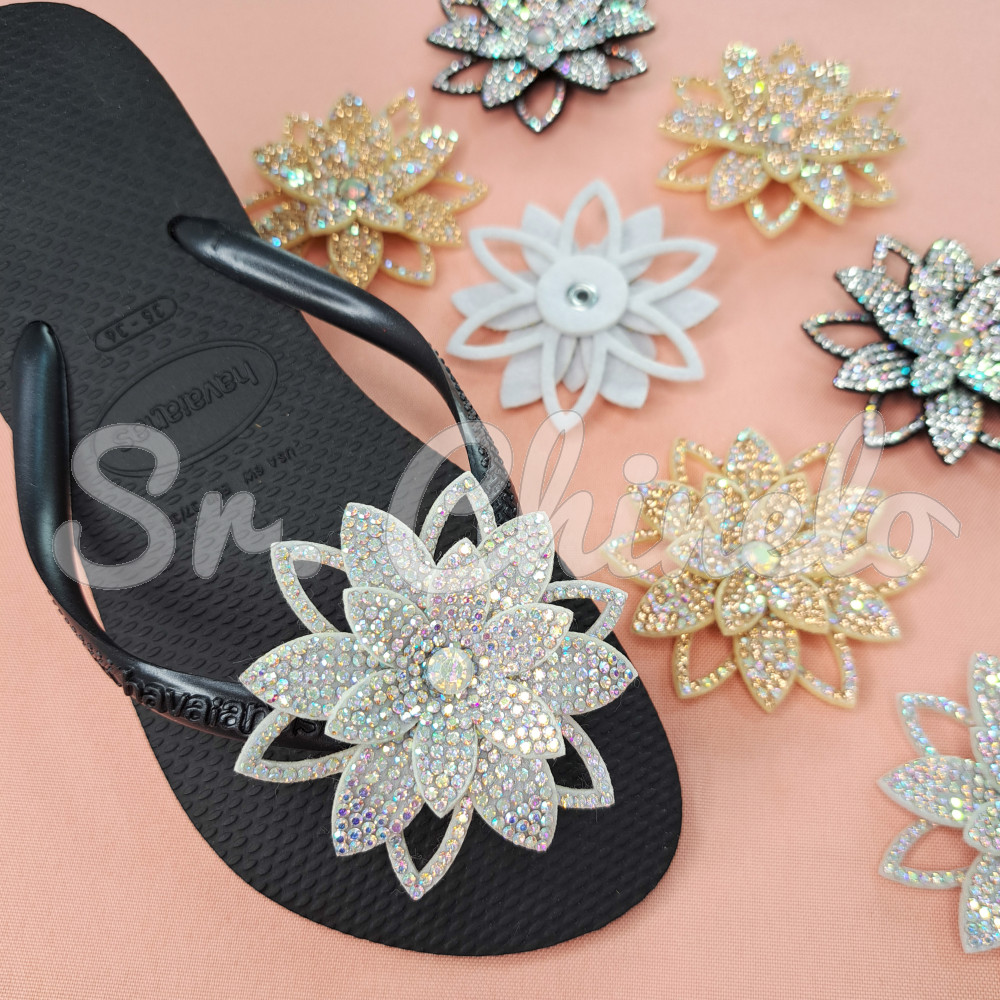 Cabedal Sandra, Flor com Strass, Tecido, Preto/Furtacor