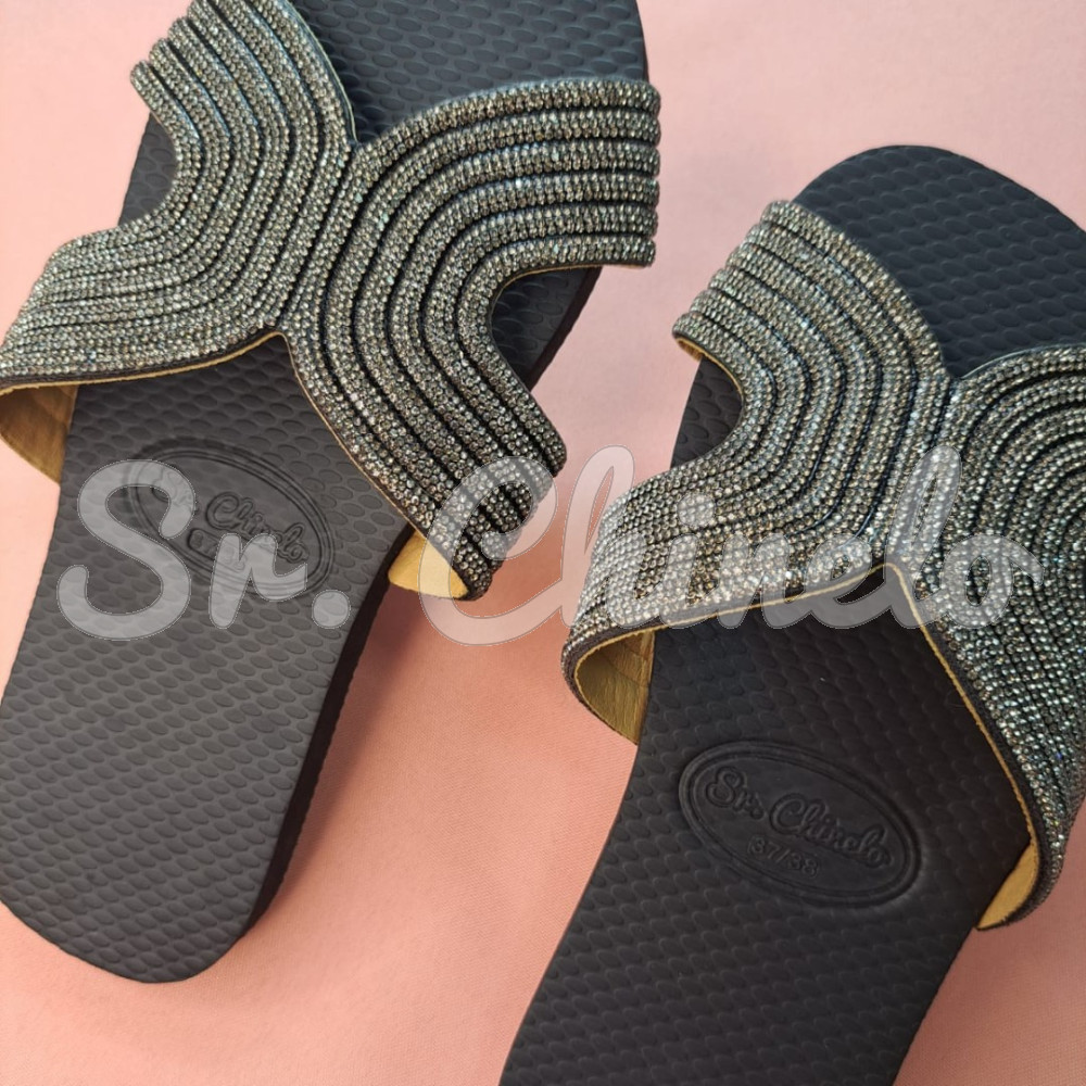 Cabedal Hanna, Tecido com Strass, Pronto para Aplicação em Solas, Branco/Cristal