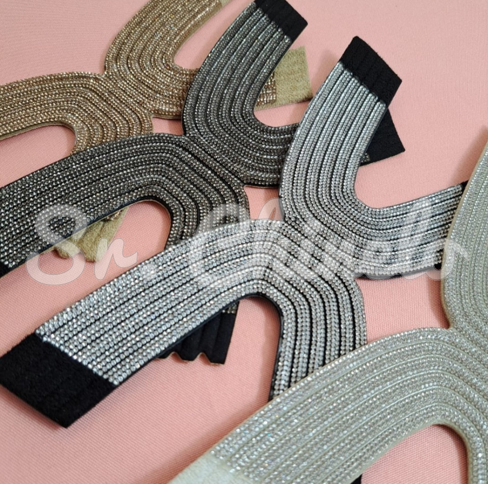 Cabedal Hanna, Tecido com Strass, Pronto para Aplicação em Solas, Branco/Cristal