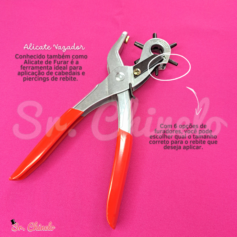 Alicate Vazador, Cabeça Giratória com 6 Furadores, Cabo Emborrachado