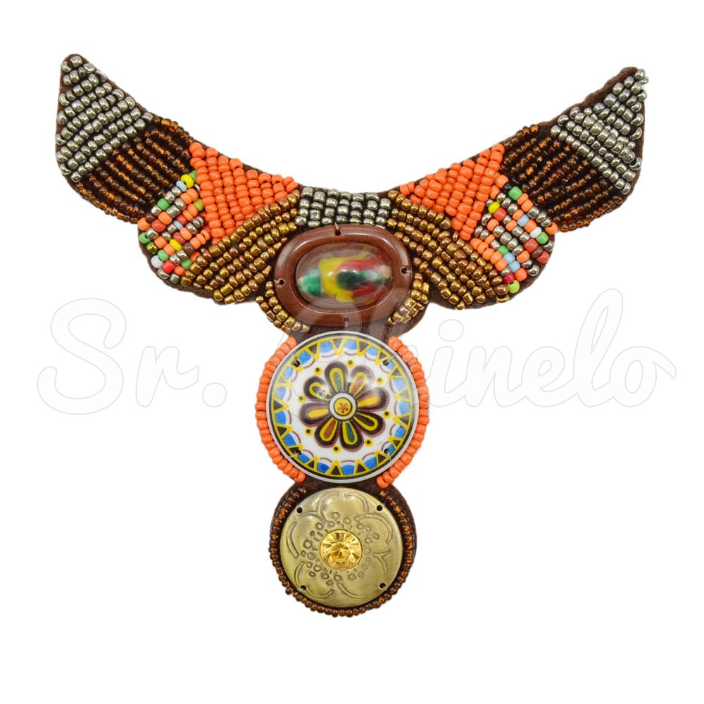 Cabedal Surya, Tecido, Mandala, Marrom/Prata/Laranja