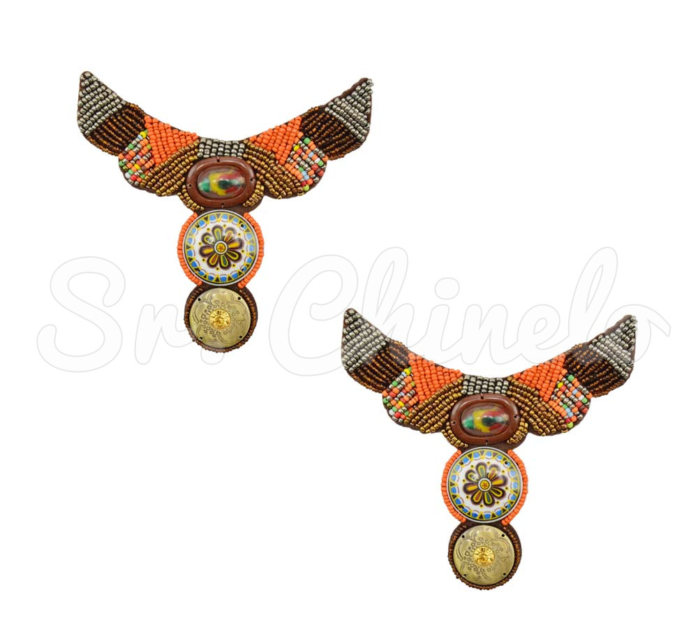 Cabedal Surya, Tecido, Mandala, Marrom/Prata/Laranja