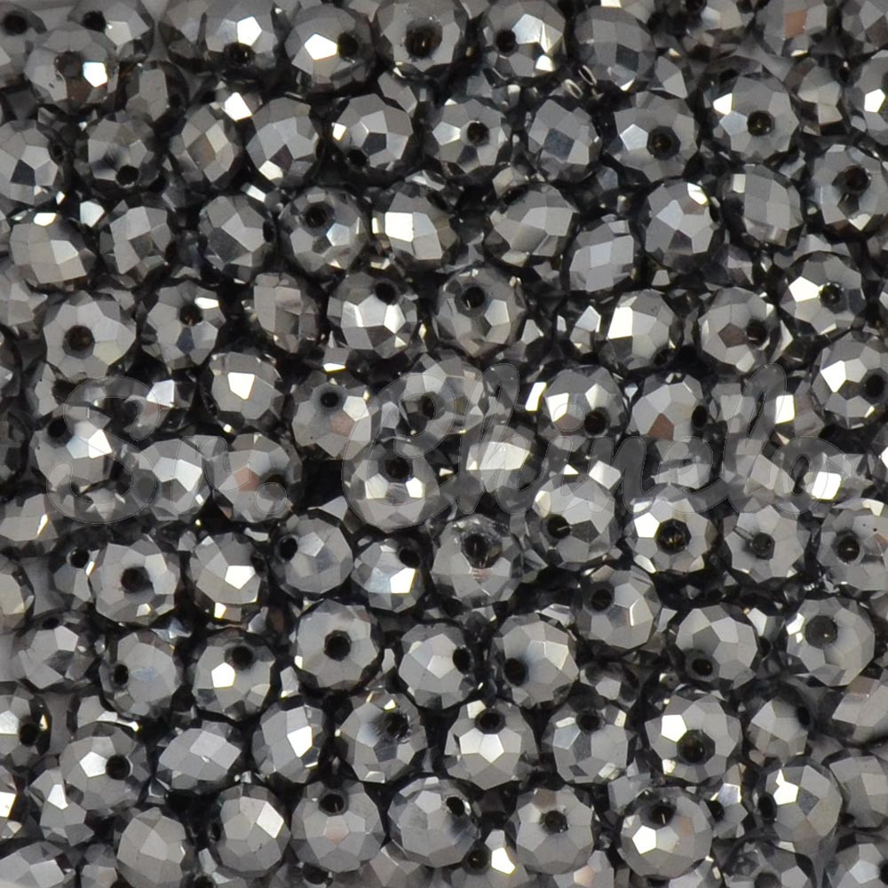 Cristal de Vidro, Rondel, 06mm, Cinza Prata