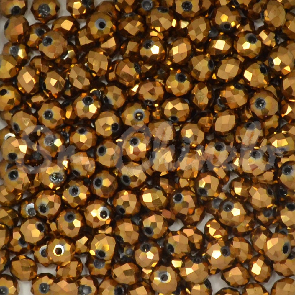 Cristal de Vidro, Rondel, 06mm, Marrom