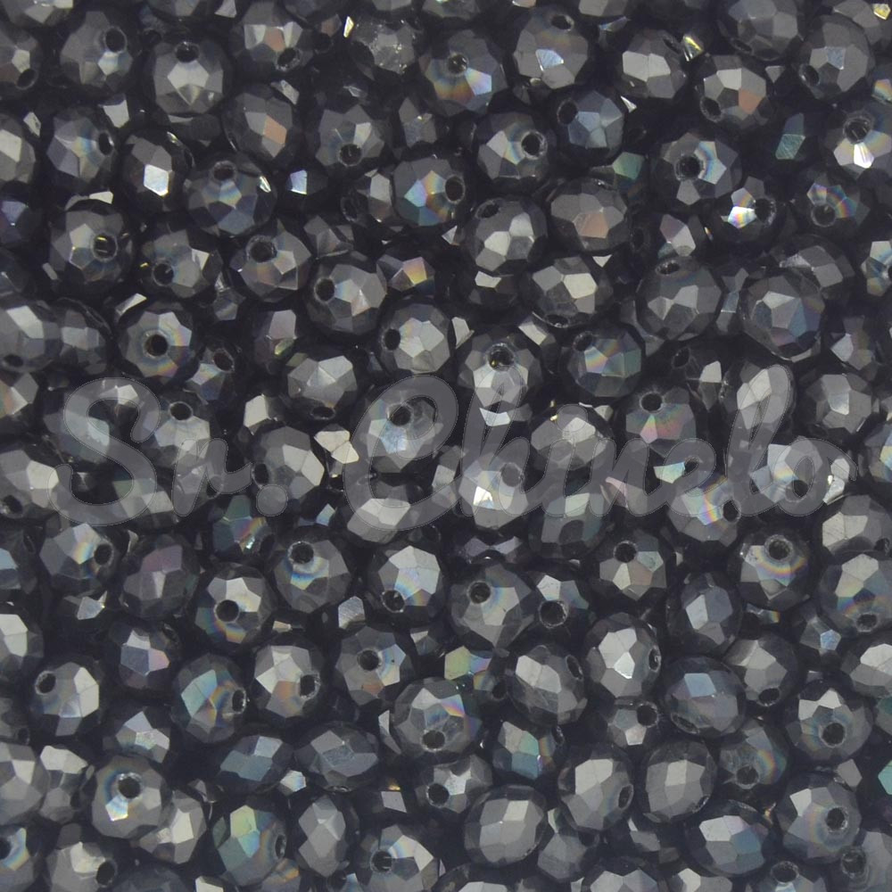 Cristal de Vidro, Rondel, 06mm, Grafite