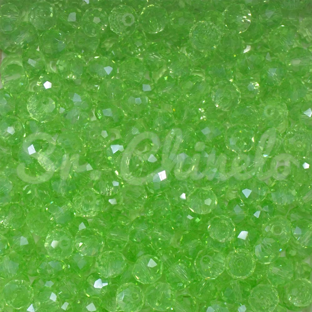 Cristal de Vidro, Rondel, 06mm, Peridot Transparente