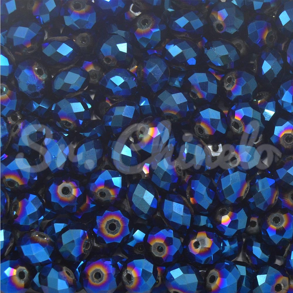 Cristal de Vidro, Rondel, 08mm, Azul Marinho Furtacor