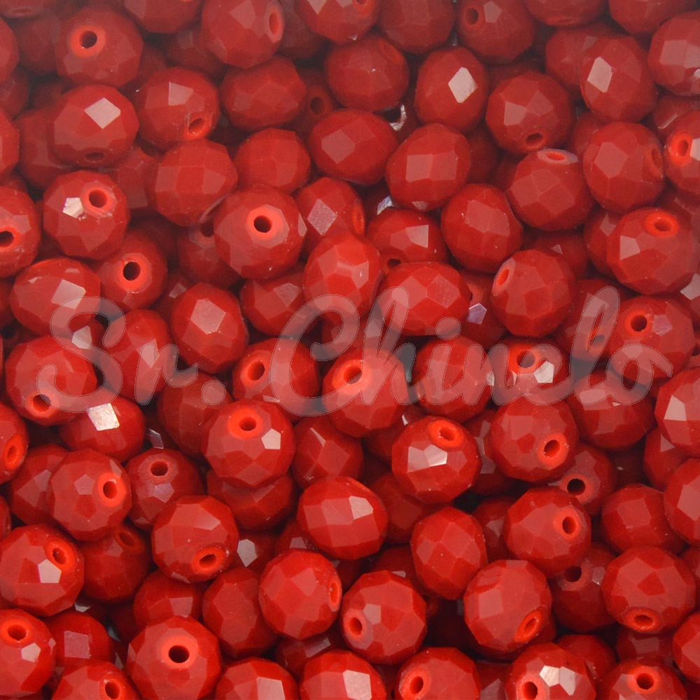 Cristal de Vidro, Rondel, 08mm, Vermelho