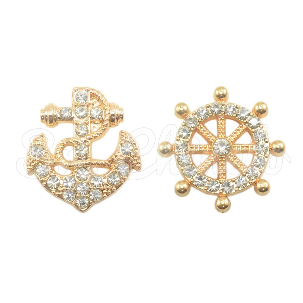 Piercing de Rebite, Âncora e Leme, Ouro, Cristal