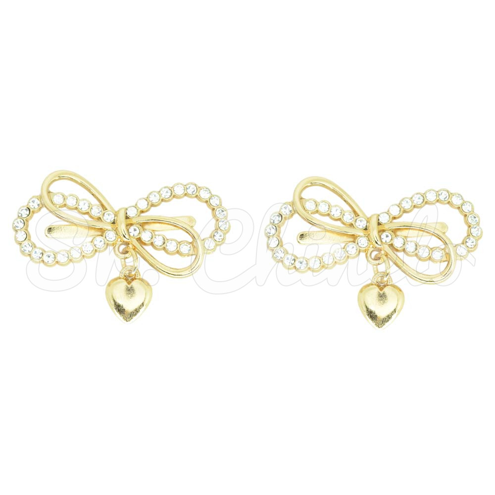 Piercing de Garra, Laço com Pingente de Coração, Ouro, Cristal