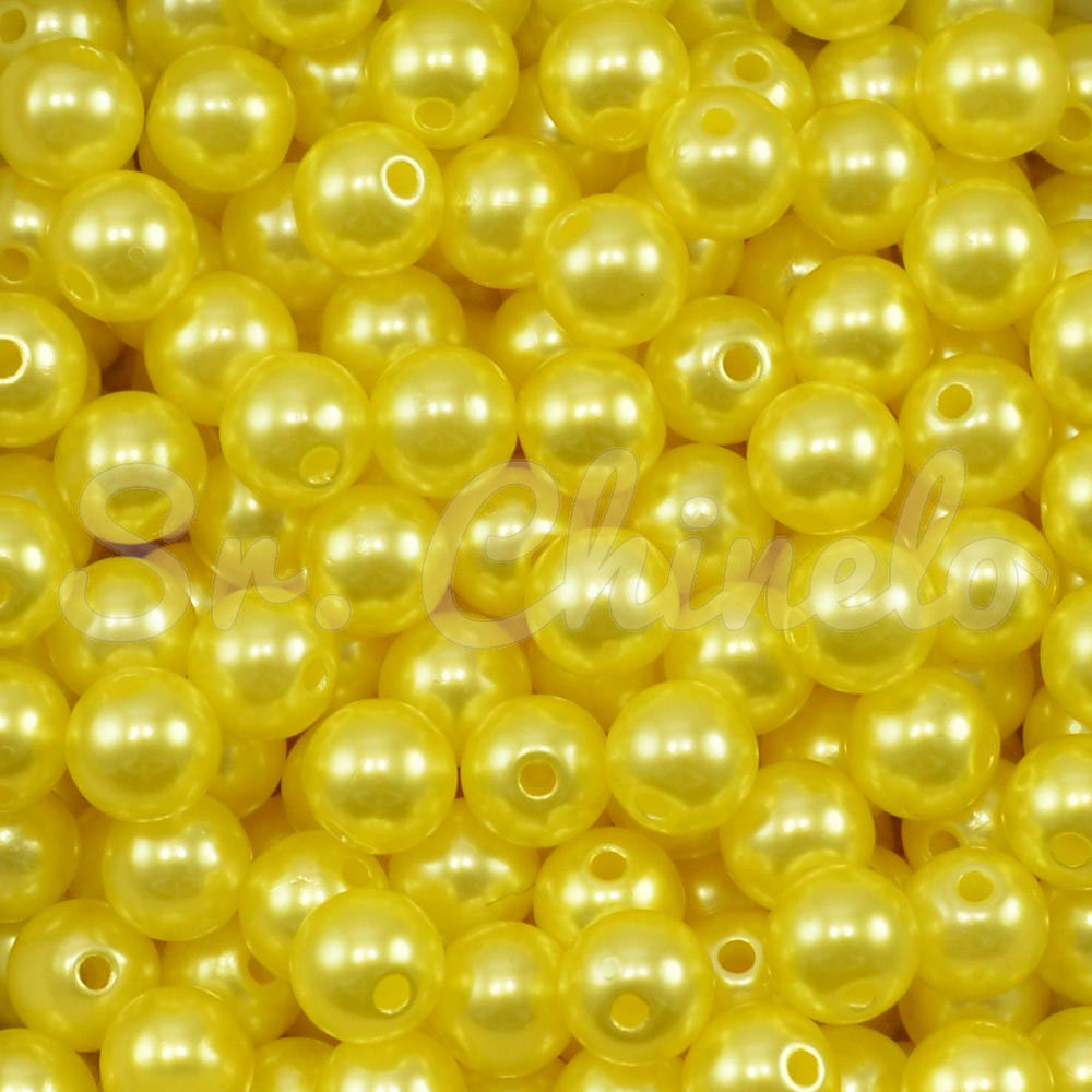 Pérola ABS, 08mm, Amarelo Canário
