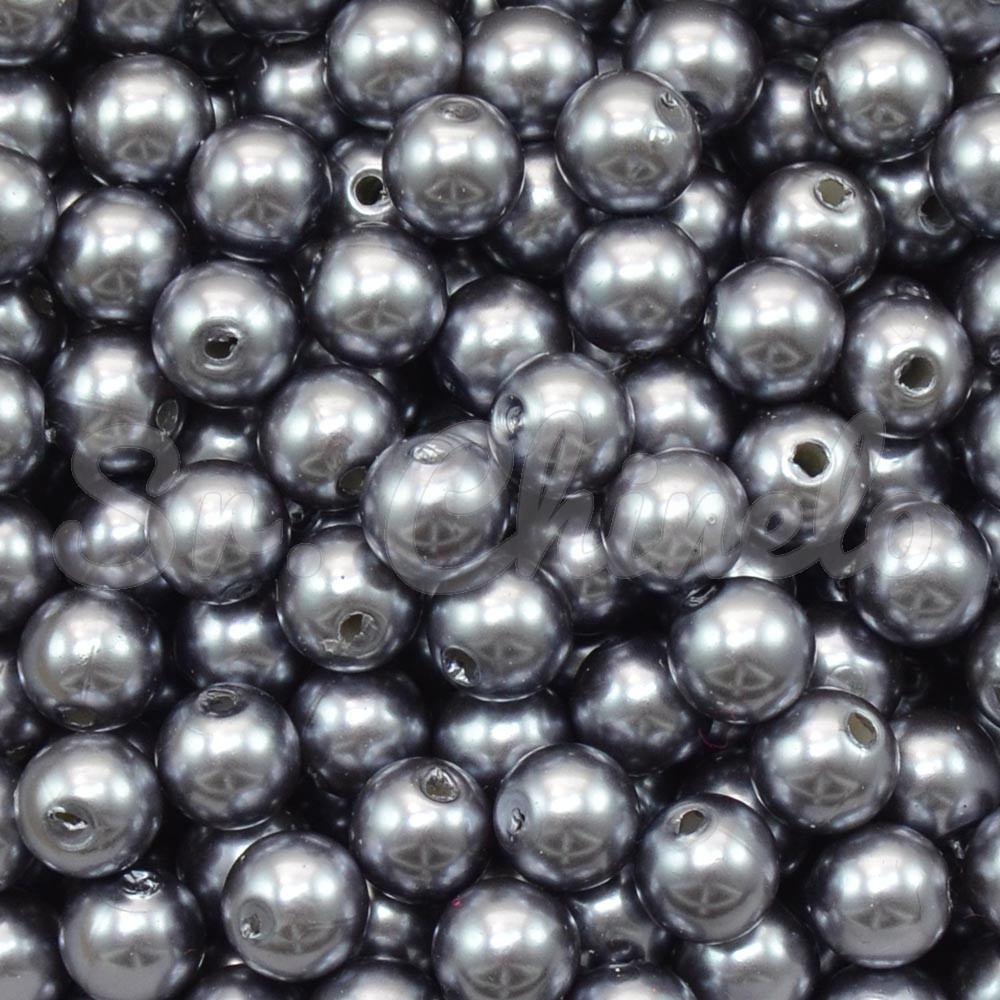 Pérola ABS, 08mm, Cinza Chumbo