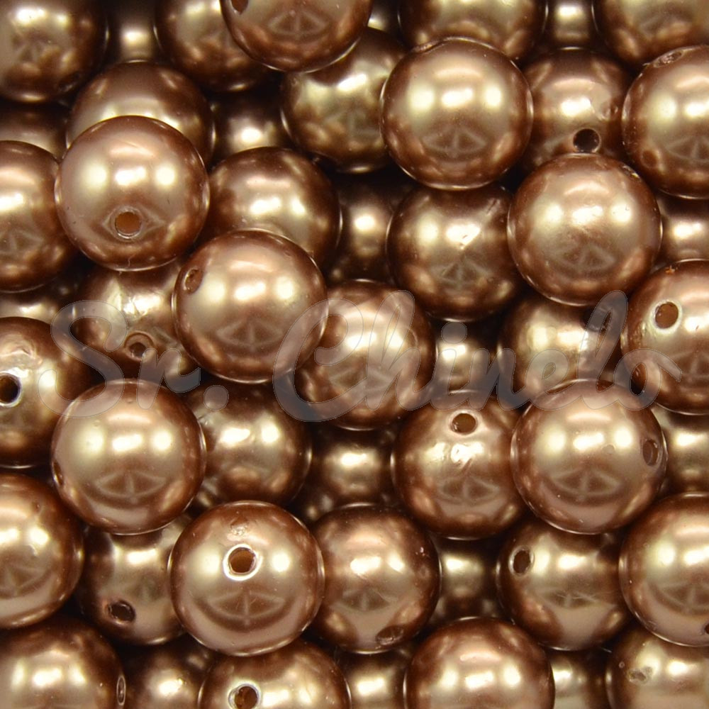 Pérola ABS, 12mm, Marrom Escuro