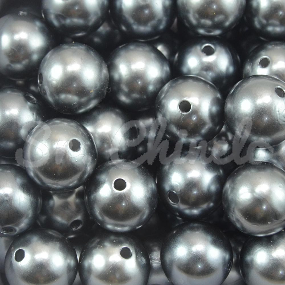 Pérola ABS, 14mm, Cinza Chumbo