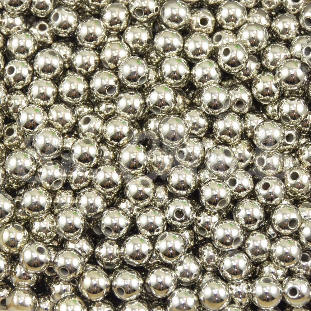 Pérola ABS, 06mm, Prata Metalizado