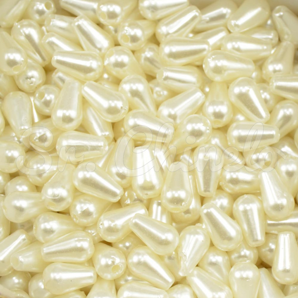 Gota de Pérola ABS, Furo Passante, 06mm x 10mm, Creme