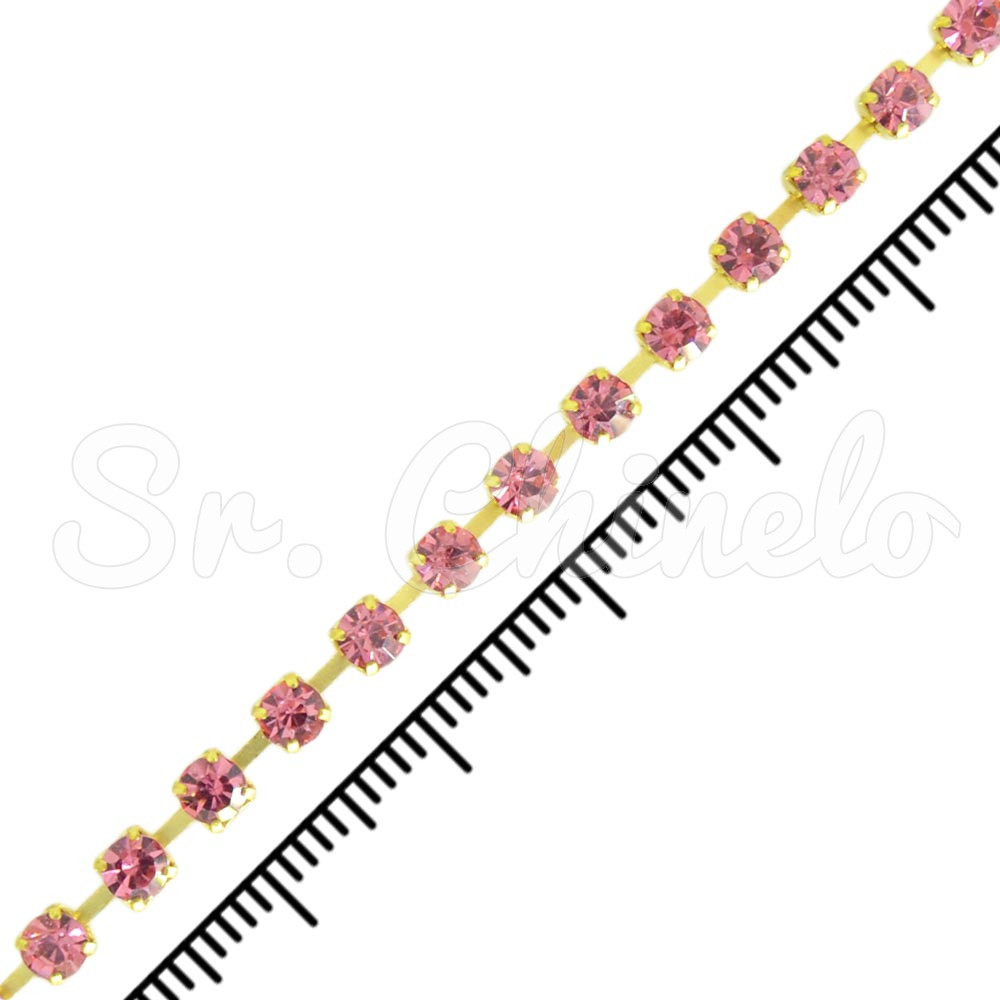 Fio de Strass, SS16, Ouro, Strass Rosé