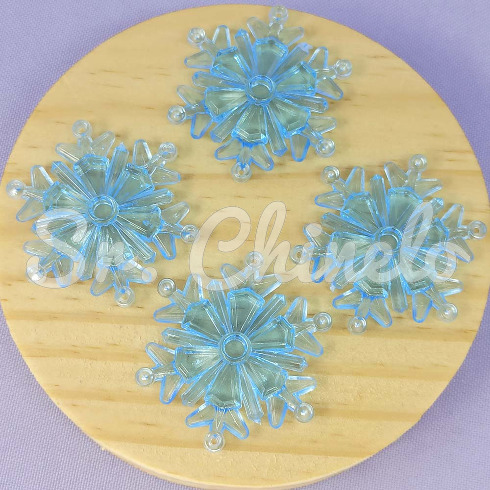 Aplique de Acrílico, Floco de Neve, 4cm, Azul Claro Transparente