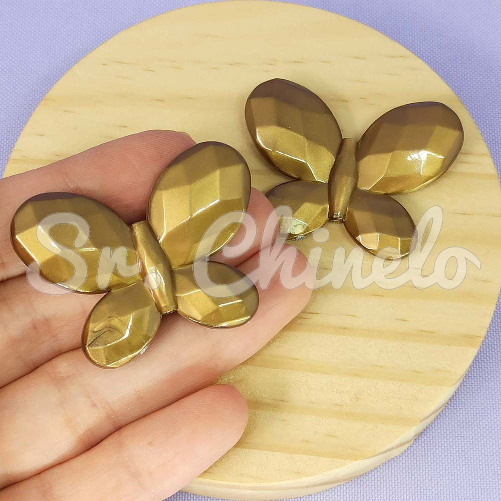 Aplique de Acrílico, Borboleta, 45mm, Marrom Bronze