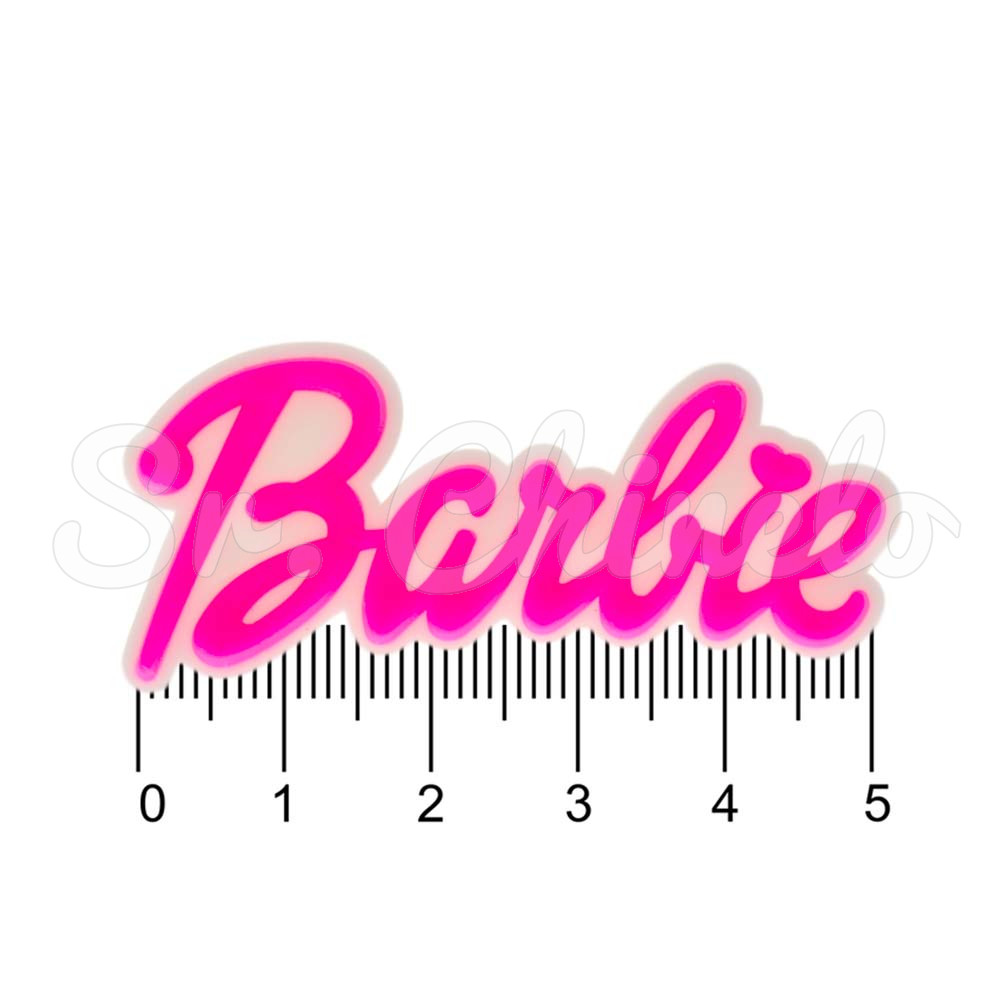 Aplique de Borracha, Palavra Barbie, Rosa/Branco