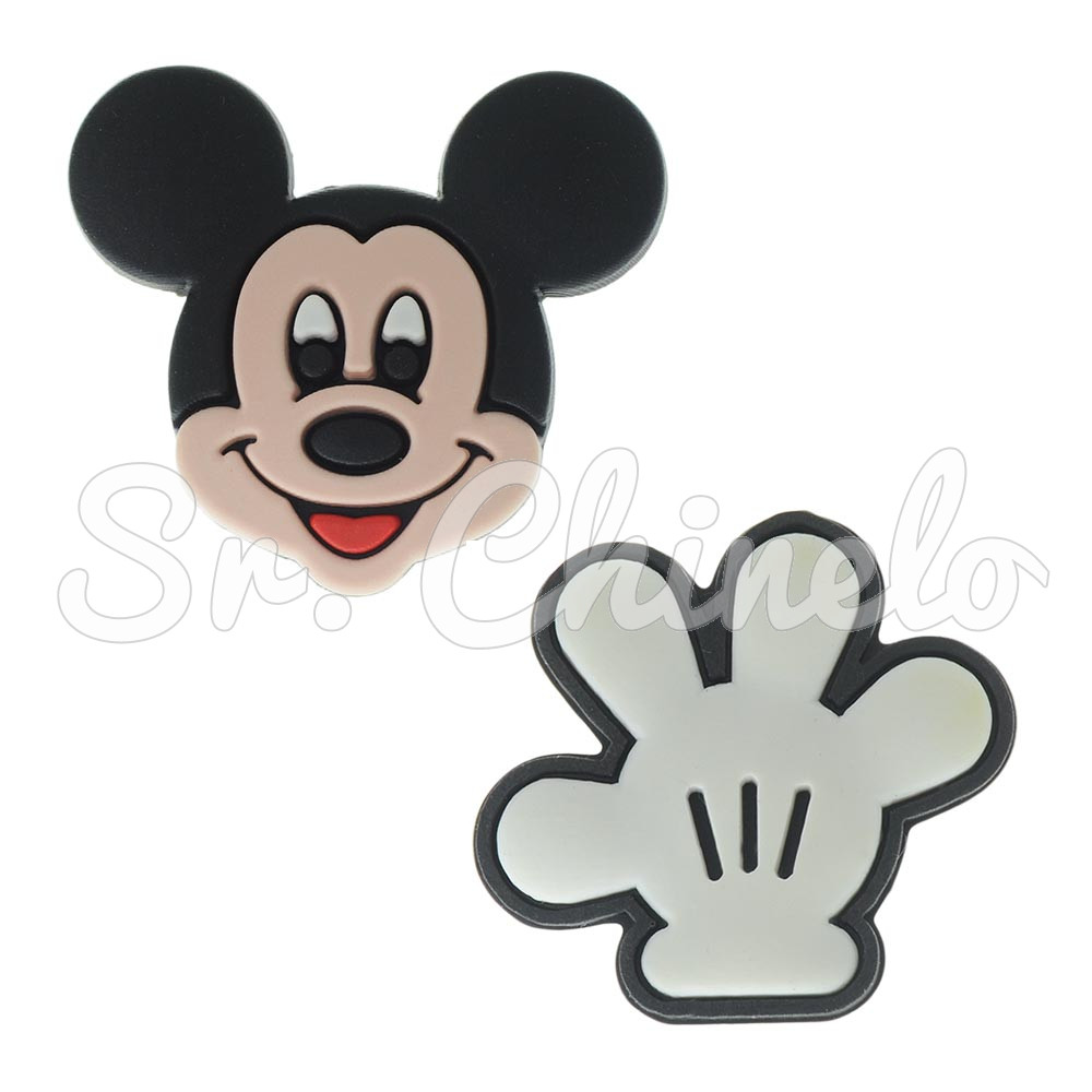 Aplique de Borracha, Mickey e Luva, Preto/Bege/Branco