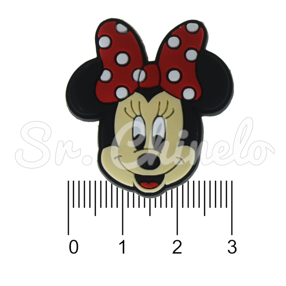 Aplique de Borracha, Personagem Minnie, Preto/Vermelho