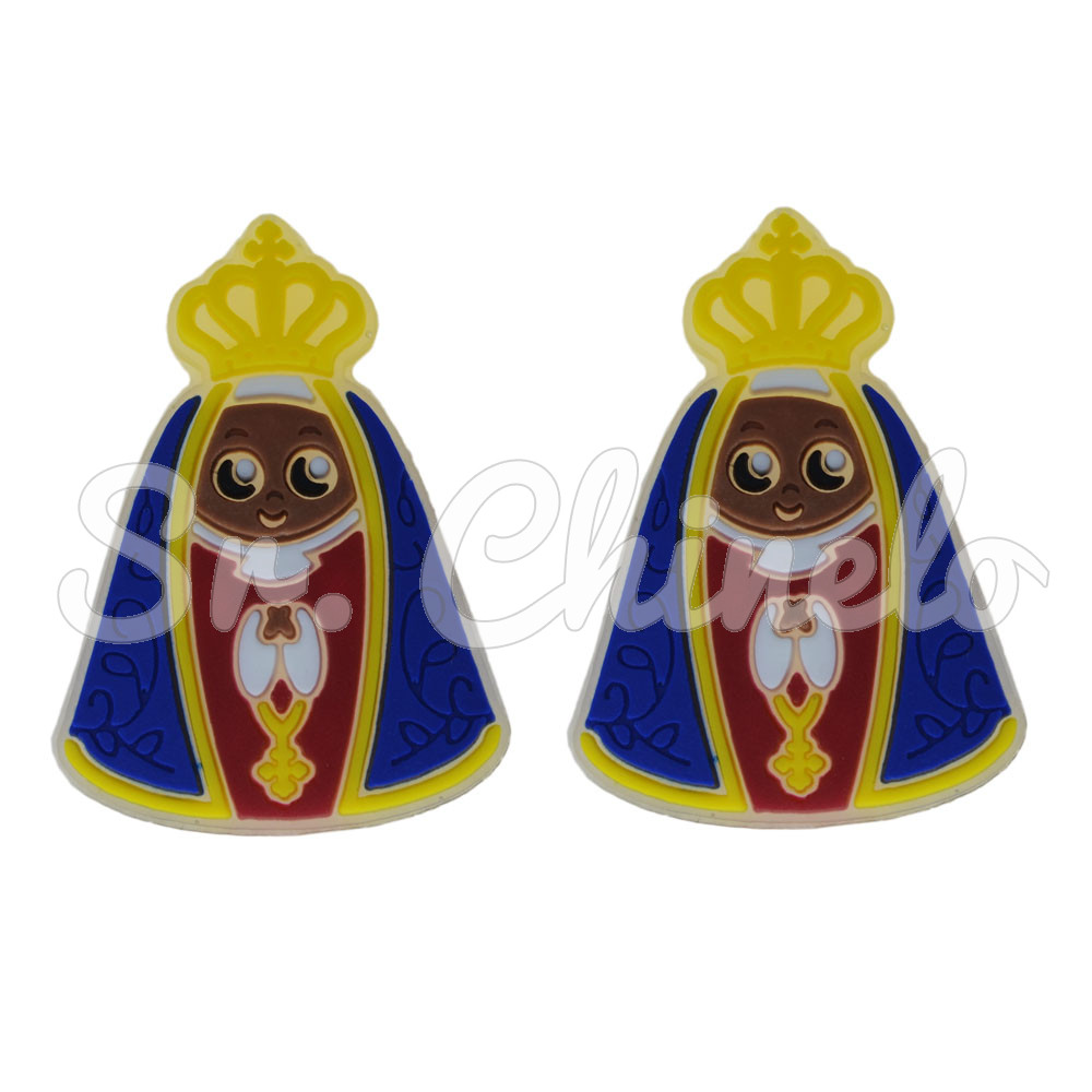 Aplique de Borracha, Nossa Senhora Aparecida, Azul/Amarelo/Marrom