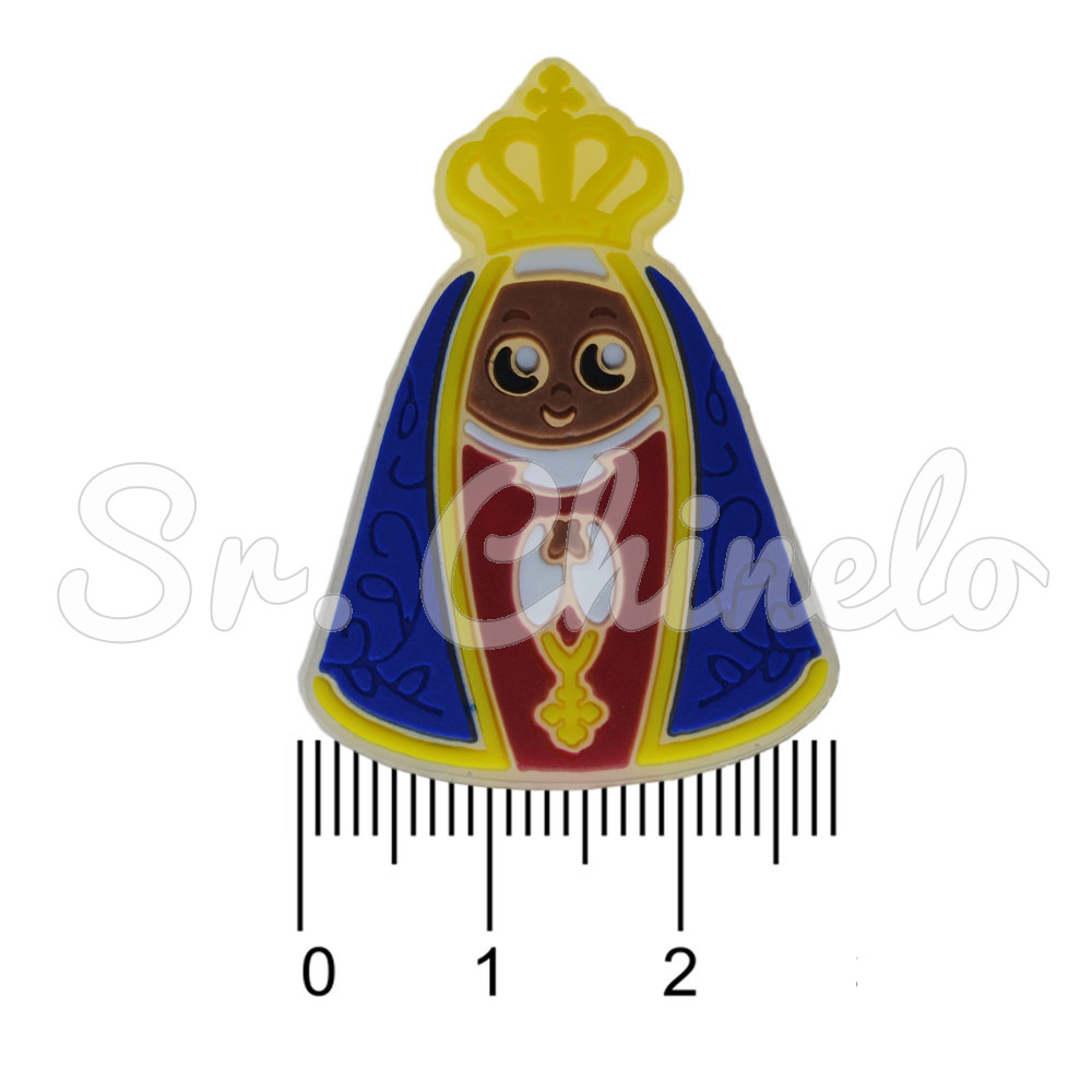 Aplique de Borracha, Nossa Senhora Aparecida, Azul/Amarelo/Marrom