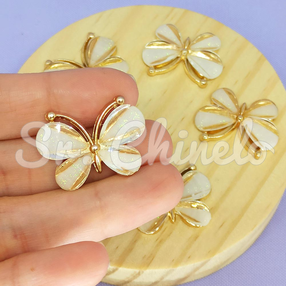 Aplique de Metal, Borboleta, Creme