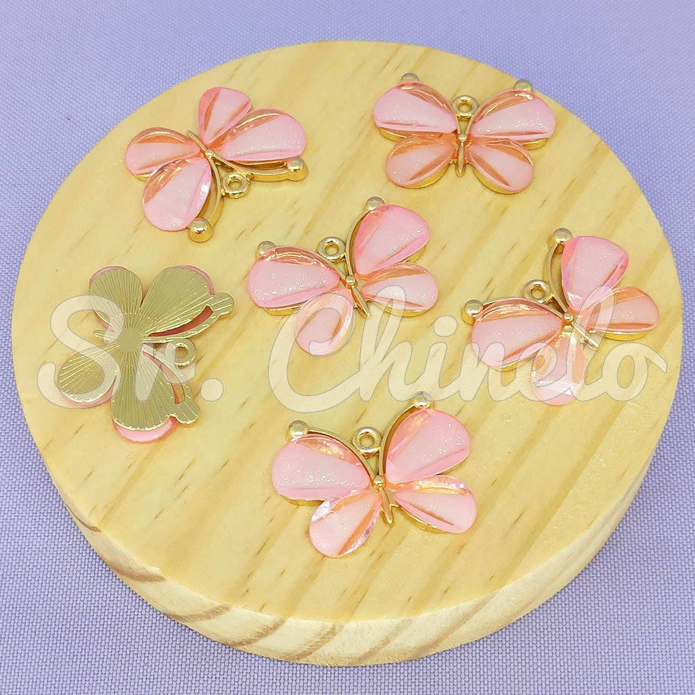 Aplique de Metal, Borboleta, Rosa Claro