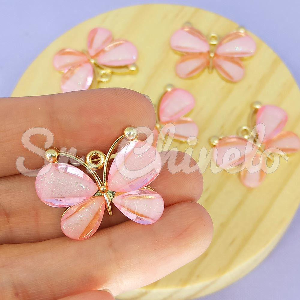 Aplique de Metal, Borboleta, Rosa Claro