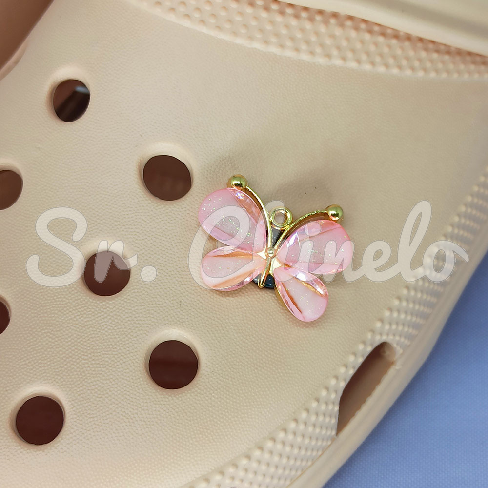 Aplique de Metal, Borboleta, Rosa Claro