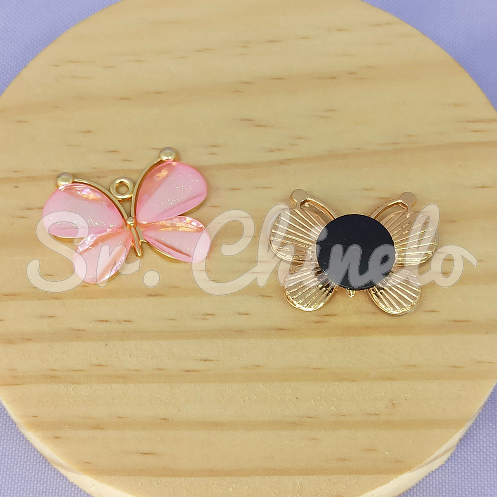 Aplique de Metal, Borboleta, Rosa Claro
