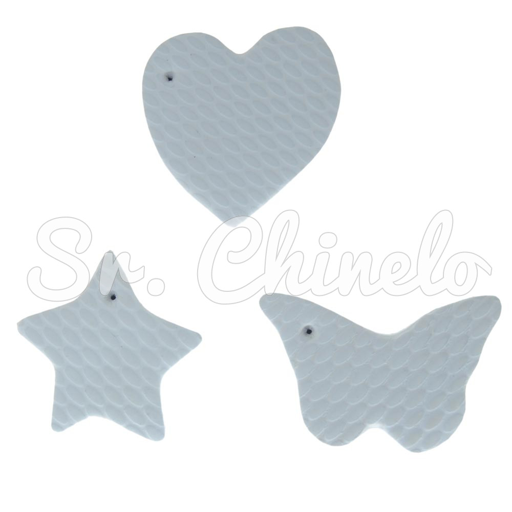 Kit de Pingentes de Borracha para Chaveiro, Estrela Coração e Borboleta, Branco