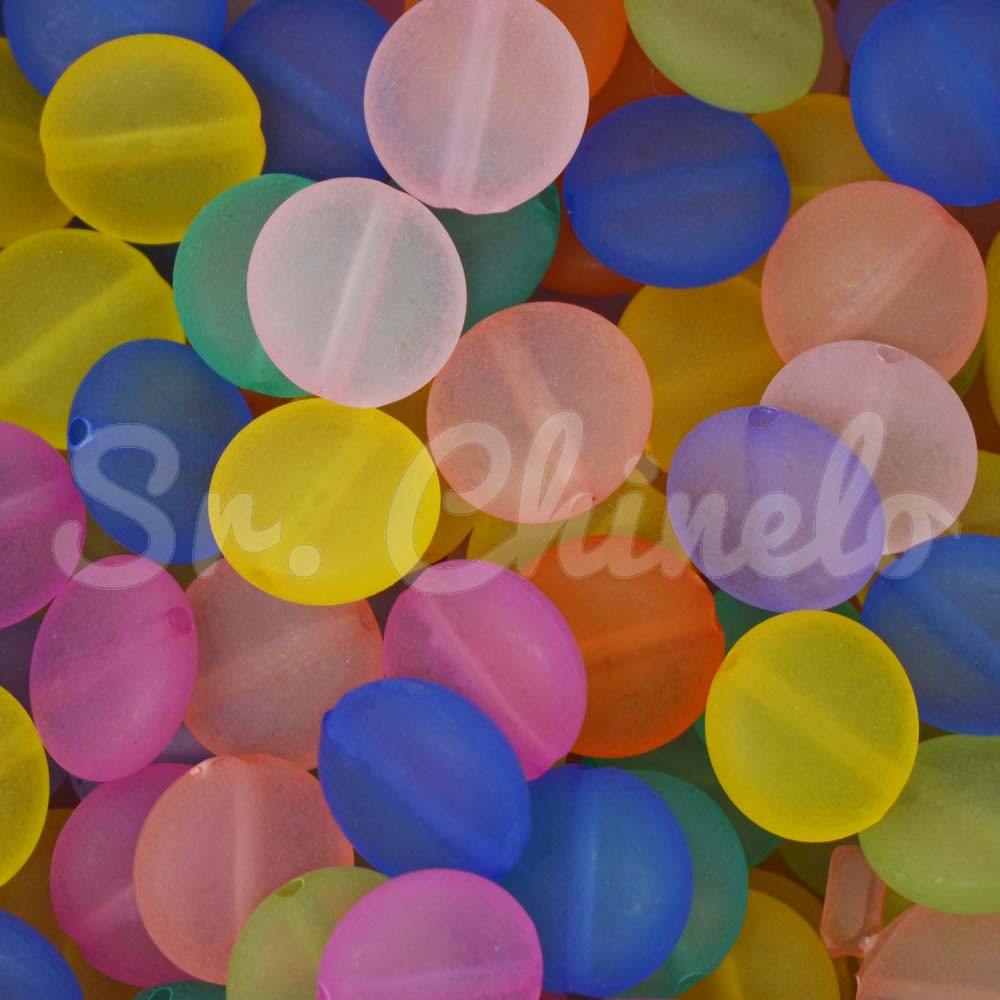Miçanga Plástica, Disco Translúcido 12mm, Colorido Fosco