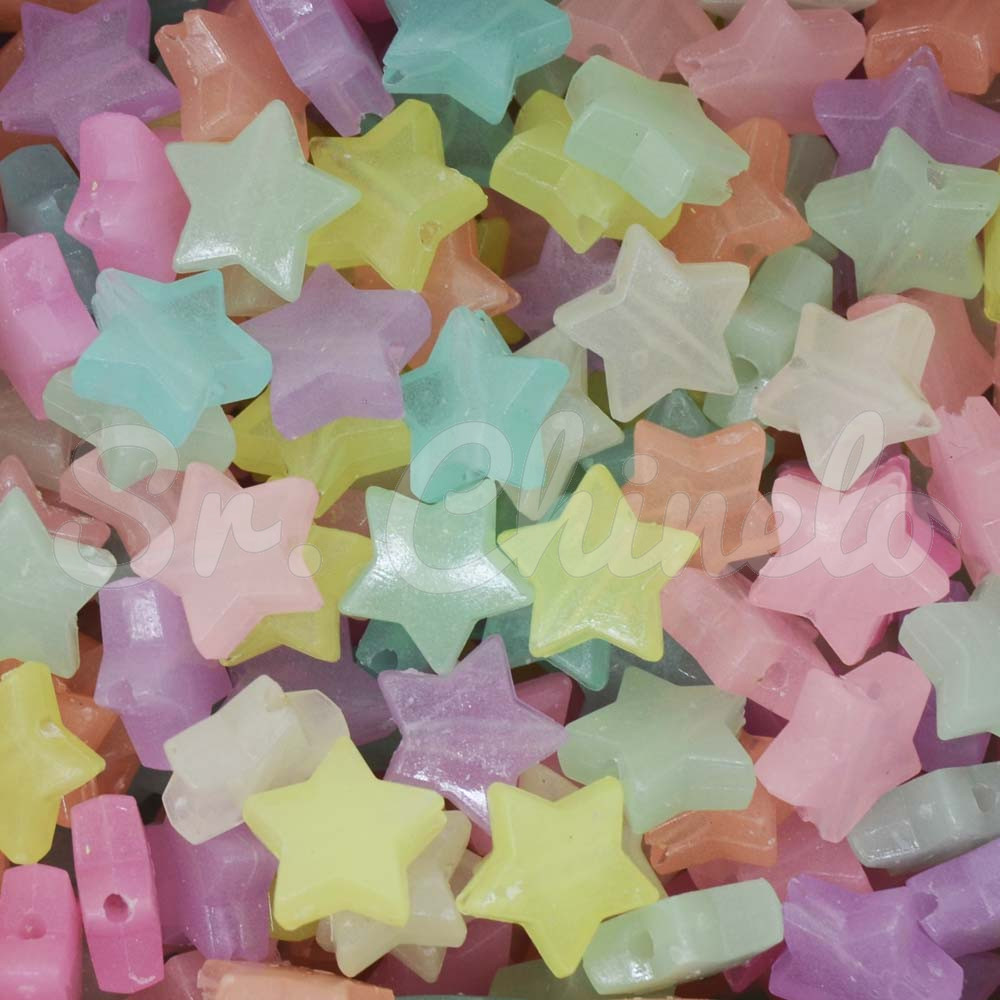 Miçanga Plástica, Estrela Fluorescente 11mm, Colorido Claro