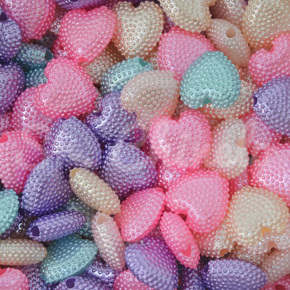 Miçanga Plástica, Coração com Bolinhas 12mm, Colorido Candy Color
