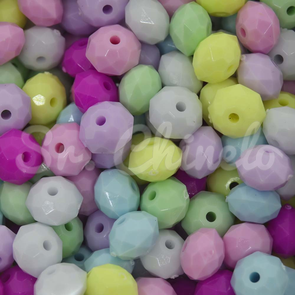 Miçanga Plástica, Cristal Achatado 10mm, Colorido