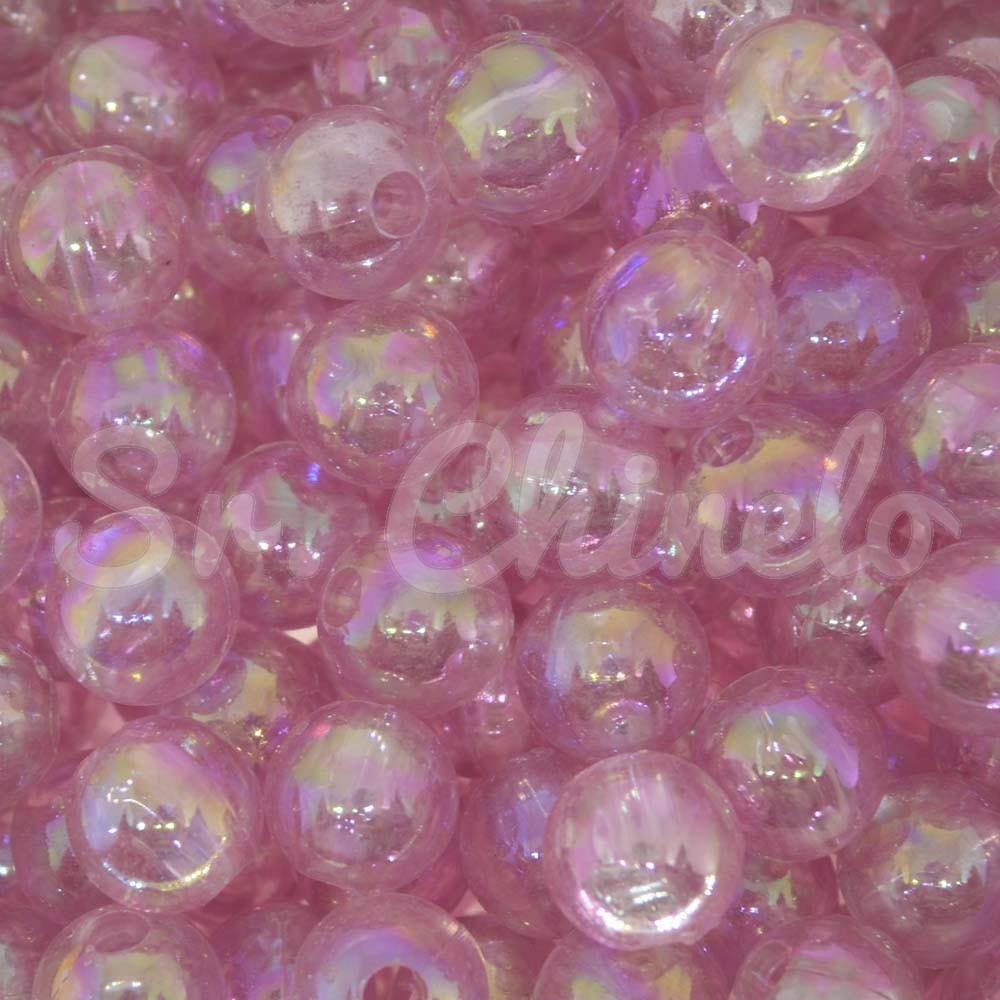 Bola Translúcida Irisada, 10mm, Rosa Claro