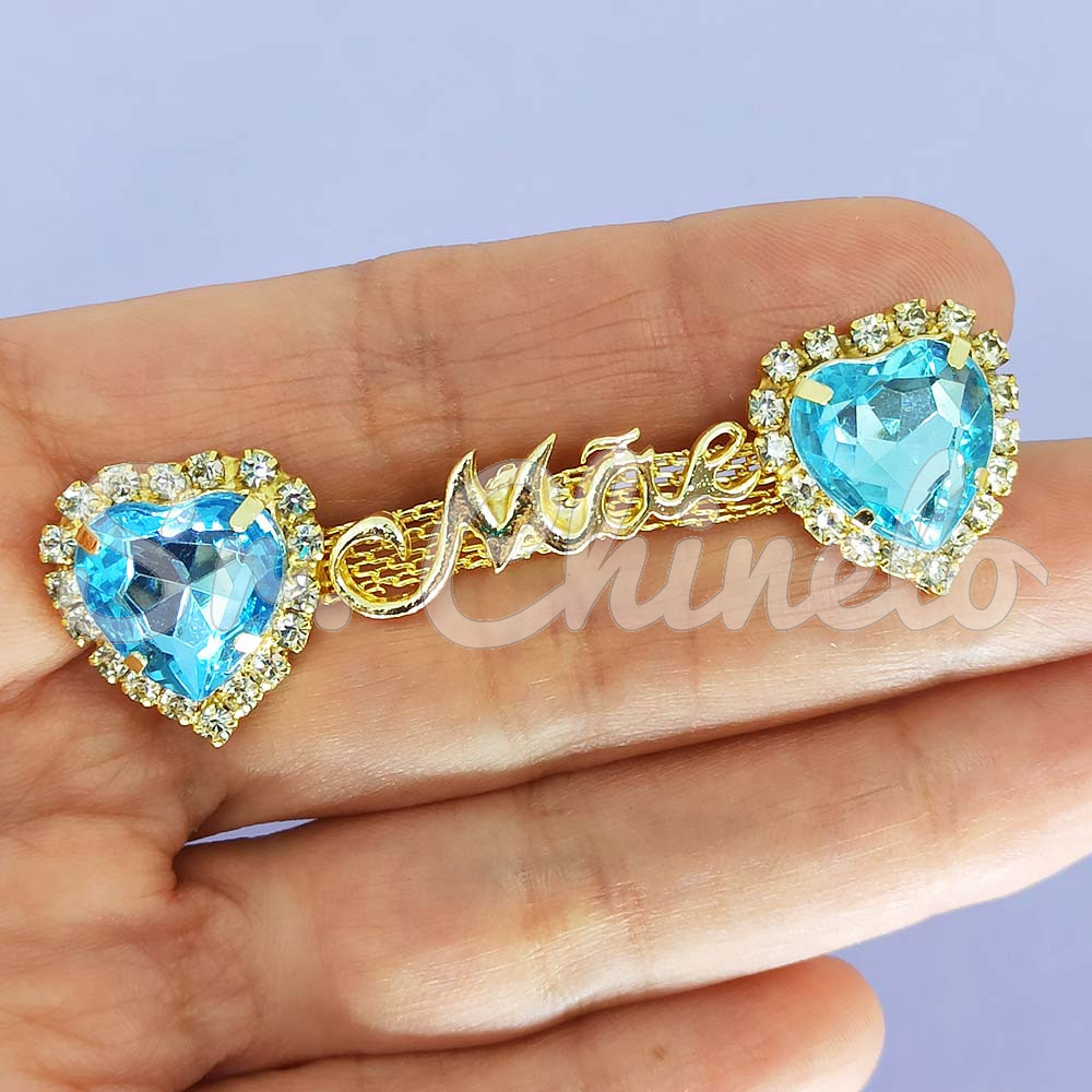 Cabedal Mãe, Coração com Strass, Banhado, Rebite, Tiffany