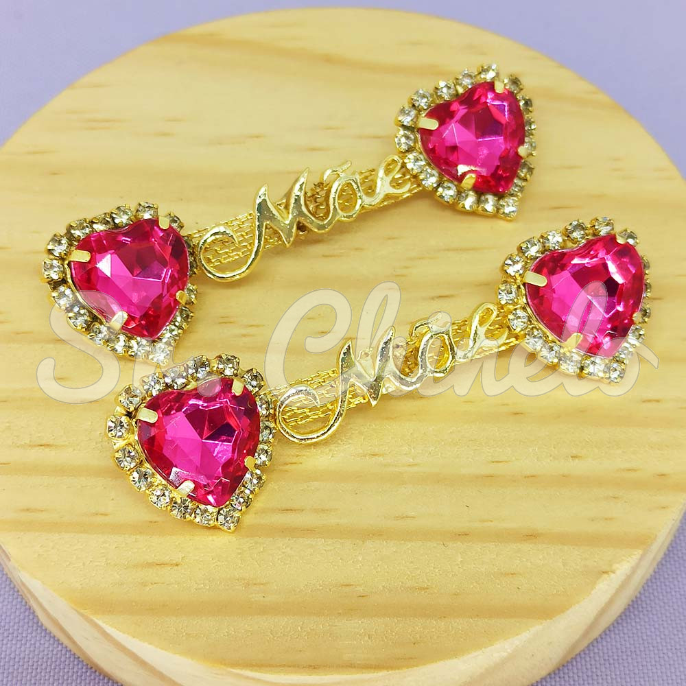 Cabedal Mãe, Coração com Strass, Banhado, Rebite, Rosa