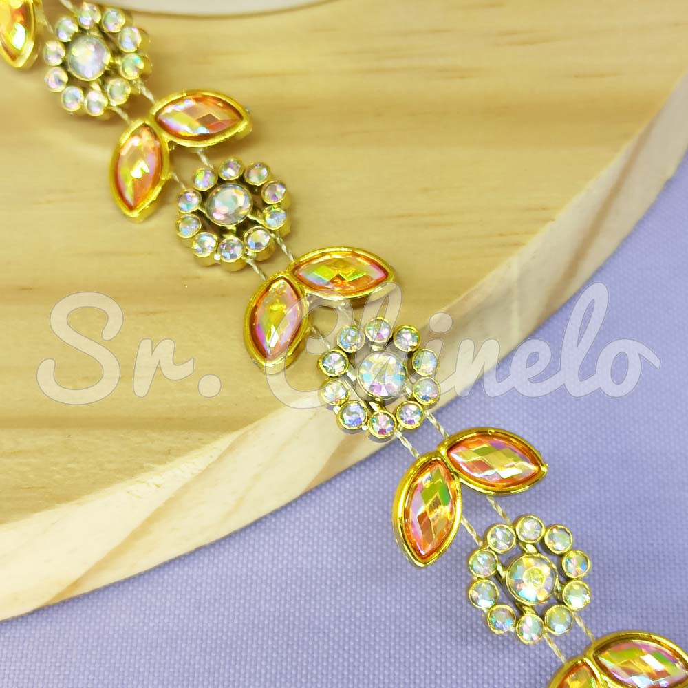 Aljofre de ABS Metalizado, Flor 18mm, Dourado