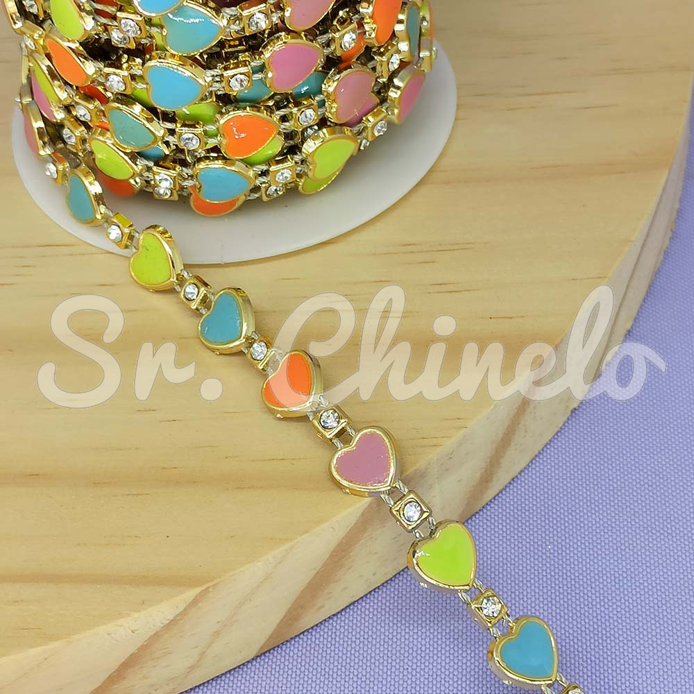 Aljofre de ABS Metalizado, Coração 10mm, Dourado/Colorido