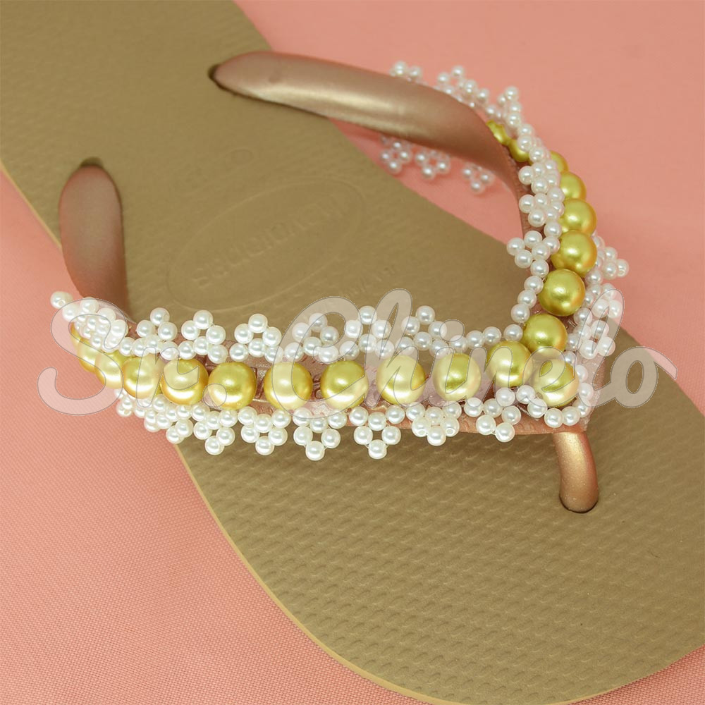 Trama de Pérolas Dália, Dourado/Branco