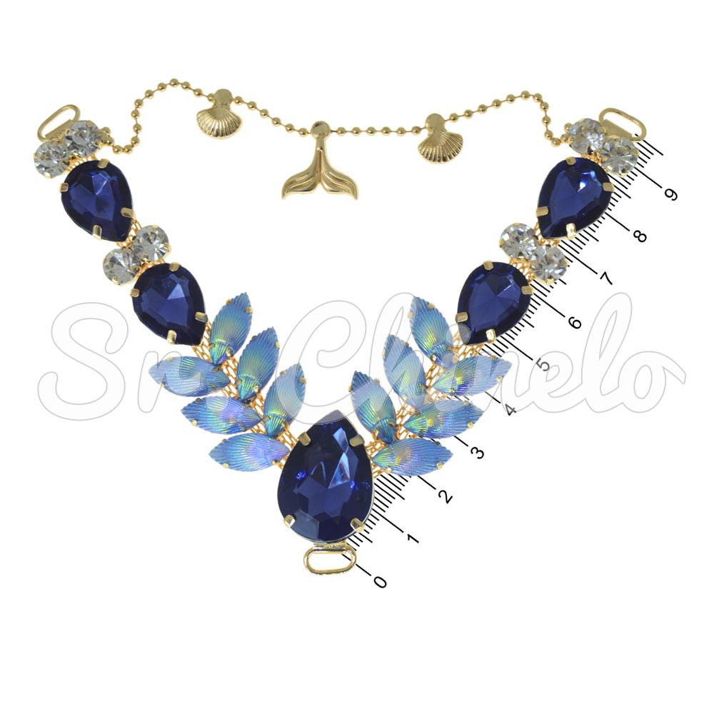 Cabedal Iara, Passante, Correntinha Rabo de Sereia, Marinho/Azul Celeste