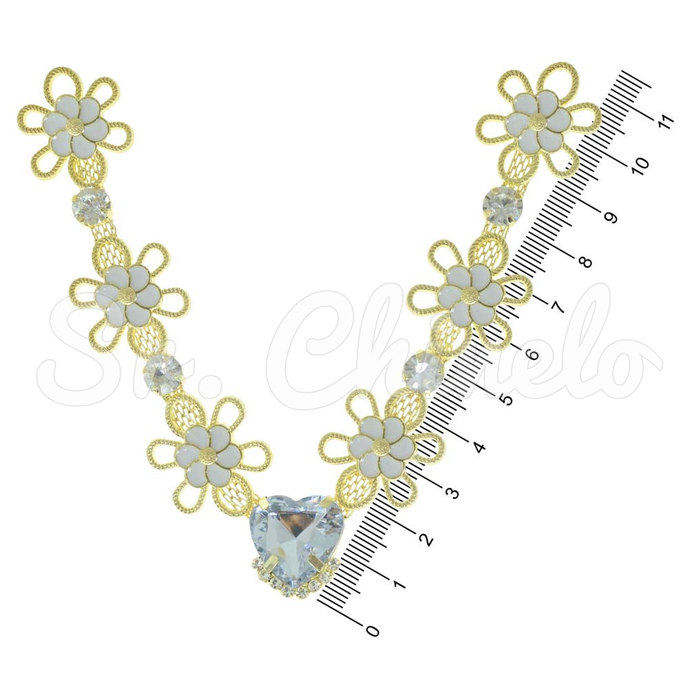 Cabedal Flora, Flores com Resina, Rebite, Cristal/Branco